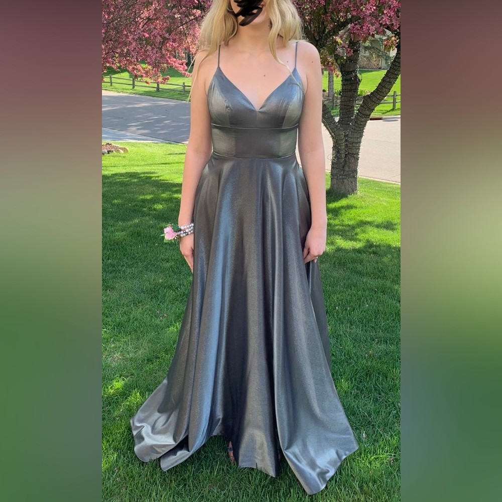 Metallic gray formal dress